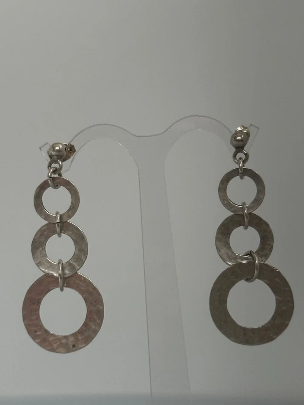 925 Sterling silver Triple Ring Drop Earrings - Picture 3 of 4